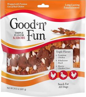 P94515 100%pure Good Ftnft Fun Triple Flavor Kabobs Rawhide Chews For All Dogs 48 Oz