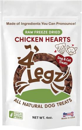 4legz 728028493948 Chicken Hearts Dog And Cat Treats 4 Oz Pack Of 1