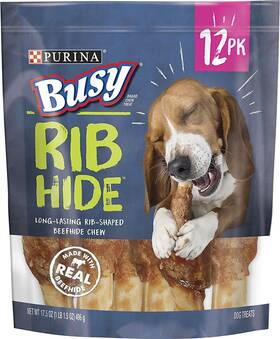 3810018399 77664 Purina Busy Rib Hide Rawhide Rib-shaped Dog Chew Treats - 12 Count