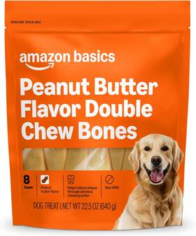 Amazon Basics 744110606546 Double Chew Bone Dog Treats Peanut Butter - 8 Count 1 Pack