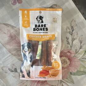 9616-99 Bare Bones Chicken Wraps Dog Chews Peanut Butter Flavor 4 Count 1.76oz