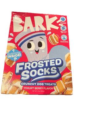 Bark 840134679532 Frosted Socks Crunchy Dog Treats Yogurt Berry Flavored 10 Ounce Box