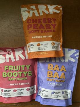 Bark Box 840134680217 Dog Treats 3 Bags Cheesy Peasy Fruity Bootys Baa Soft Bakes 4oz
