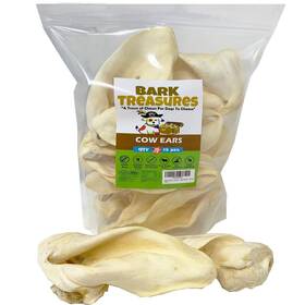 Bark Treasures 857729007809 Cow Ears Dog Treats 15 Pack - Whole Thick Ear Chews Safe Rawhid