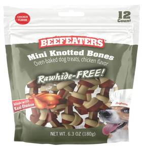 348927 Beefeaters Dog Treats - Mini Knotted Bone Chicken Flavor 12ct Rawhide Free Foods Re
