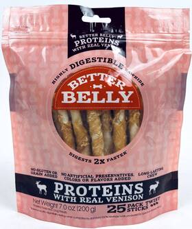 2027 Better Belly 091093944425 Proteins With Real Venison 25 Twist Sticks 7 Oz 200 G Exp. 03/2027