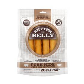 Better Belly 091093944531 Pork Hide Rolls With Smoke Flavor Small 20 Count Digestible For Dogs