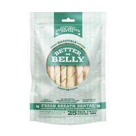 Better Belly 091093945071 Fresh Breath Dental Twist Sticks Highly Digestible Rawhide For D