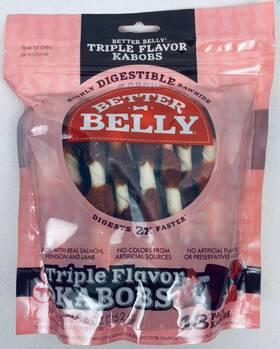 Better Belly 091093945866 Triple Flavor Kabobs Dog Treats 18 Pack 8.8 Oz 252 G Exp. 01/2026