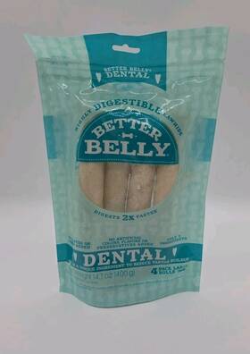 11-25595 Better Belly Highly Digestible Rawhide Dental Chews 4 Pack 14.1 Oz Dog