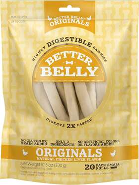 Better Belly 691166087167 Chicken Liver Small Rawhide Rolls 20-count