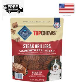 1751085 Blue Buffalo Top Chews Steak Grillers Dog Treats 32 Oz Protein-rich