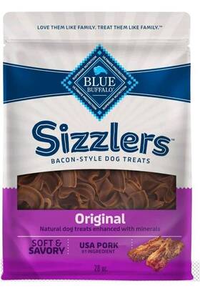 803749 Blue Buffalo Sizzlers Bacon Style Dog Treats Real Pork Soft Chewy 28 Oz