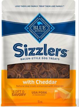 Blue Buffalo 840243121991 Sizzlers With Cheddar Bacon-style Dog Treats 15-oz Bag Pack Of 1
