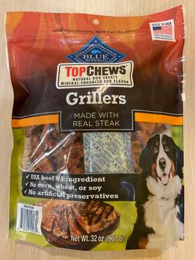 Blue Buffalo 840243152131 Top Chews Natural Dog Treats Grillers Made With Real Steak Net Wt. 32 Oz 907g
