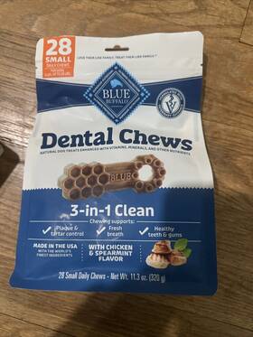 Blue Buffalo 840243152391 Dental Chews Small Natural Dog Treats Chicken And Spearmint 11.3 Oz