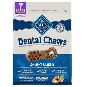 Blue Buffalo 840243152414 Dental Chews Large Natural Dog Treats Chicken And Spearmint 7 Ct