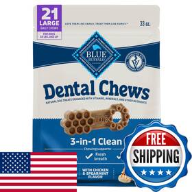 B0cft4x76s Blue Buffalo Dental Chews Large Natural Dog Treats Chicken Spearmint 33-oz Bag