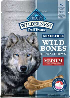 Blu10152 Blue Buffalo Company Ltd Wilderness Wild Bones Dental Chews Dog Treats Medium 10-oz Bag