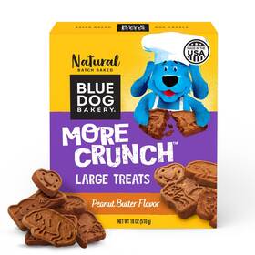 24060 Blue Dog Bakery 6/20oz Natural Treats More Crunch Large Peanut Butter 18oz Box 6