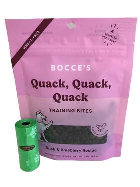 9864 Bocces Bakery Quack Training Treats For Dogs /plus Biggs Dog Waste Roll