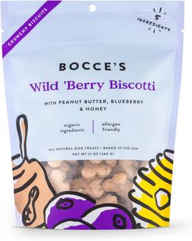 Bocces Bakery 445003339345 All-natural Small Batch Organic Dog Treats Wild Ftberry Biscott