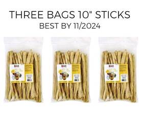 083040455 Boots & Barkley X3 And Rawhide Retriever Sticks 10 Inch Treats Beef Hide Chicken Flavor