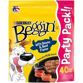 0003810019397112494370 Branded Purina Beggin Strips Adult Jerky Dog Snacks Bacon And Beef Flavors 40 Oz. Pouch