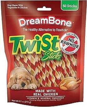 Branded 705353079672 Dreambone Chicken And Vegetable Twist Sticks Dog Chew Rawhide Free Treats