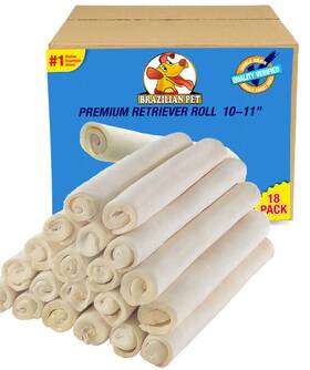 Brazilian Pet 810013320015 Premium Retriever Rolls 10-11 Inch 18 Pack -100% Natural Single Sheet Rawhide