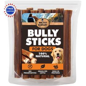 Brutus & Barnaby 694263703022 Bully Sticks For Dogs 12 Count Low-to-no Odor Grass-fed Chews
