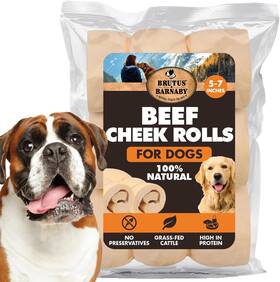 Brutus & Barnaby 711181220704 Premium Beef Cheek Rolls For Dogs 5-7 Inch - 3-pack Long Lasting Safe And Natural R
