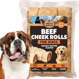 Brutus & Barnaby 850062066137 Premium Beef Cheek Rolls For Dogs 5-7 Inch - 5-pack Peanut Butter Flavored Lon