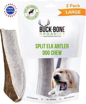 Buck Bone Organics 850032451260 Elk Antlers For Dogs Large 2 Pack Organic Chews Long Lasting