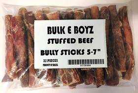 Bulk E Boyz 817172018050 All Natural Stuffed Beef Bully Sticks 5-7 Inch. 32 Ct Package