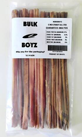 Bulk E Boyz 817172019019 12 Inch Straight Bull Stick 10 Pack. Product Of Brazil