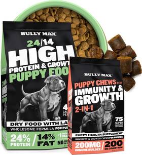 Bully Max 726084039490 2-in-1 Puppy Chews And 24/14 High Protein Food 5lbs. Bundle La