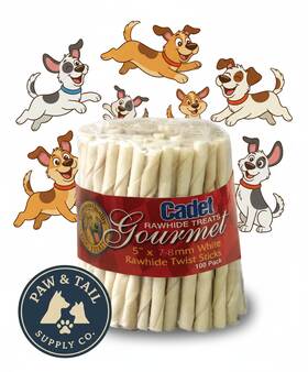 Cadet 768303002168 Beef Hide Rawhide Twists 5-inch Dog Chews 100 Count Long Lasting