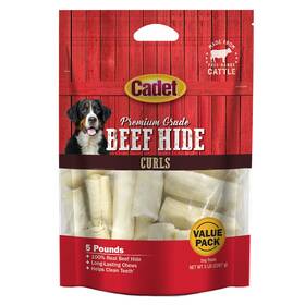 Cadet 768303062094 Premium Grade Beef Hide Dog Chew Curls 5 Pound Pack - Long Lasting