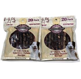 Canine Approved Butcher Shop 817113017807 2 Pack Natural Dog Chews 5 Inch Chicken Rawhide Twists