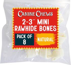 Canine Chews 313111787723 2-3 Inch Mini Knotted Rawhide Dog Bones For Small Dogs Natural Trea