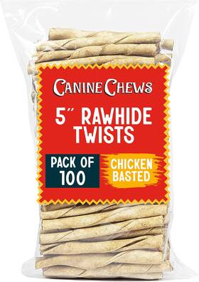 Canine Chews 726084627192 Small Rawhide Twists For Dogs - Pack Of 100 5 Inch Chicken Flavored Ra