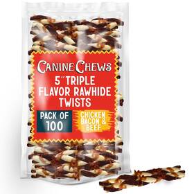 Canine Chews 810013597776 5 Inch Triple Flavor Rawhide Stick Twists For Small Dogs Dog Treat Dental C
