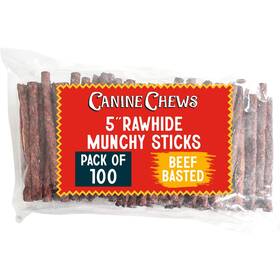 Canine Chews 810013597998 5 Inch Munchy Rawhide Sticks For Small Dogs Dog Treat 100 Pack Beef