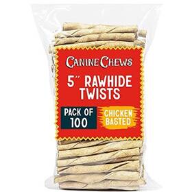 Canine Chews 810013598100 Small Rawhide Twists For Dogs - Pack Of 100 5 Inch Chicken Flavored Stick