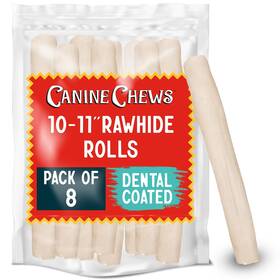 Canine Chews 810013598308 10-11 Inch Dental Coated Jumbo Rawhide Retriever Rolls 8 Pack - Breath Fresheni