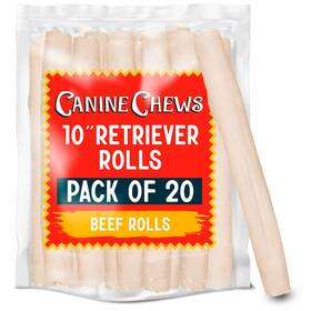 Canine Chews 850046009365 10 Inch Dog Rawhide Retriever Rolls - Bones For Large Dogs 20 Pack