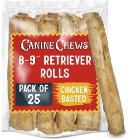 Canine Chews 850046009419 8-9 Inch Chicken Basted Dog Rawhide Retriever Rolls 25 Pack - Usa-sourced Chick