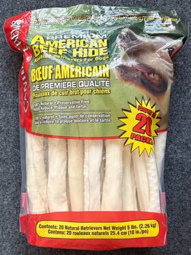 Canine Chews 877787001397 Premium American Beef Hide Natural Rawhide - 20 Pack 10 Inches