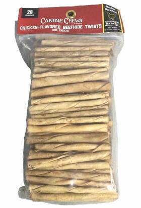 Canine Chews 877787103558 Chicken Flavor Twist Rawhide Dog Treats 28oz 100 Count Exp 2026